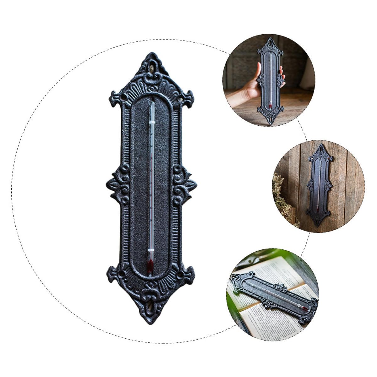 Veemoon Wall-Mounted Wrought Iron Thermometer for Indoor and Outdoor Use, Greenhouse Temperature Monitor Tool with Industrial Vintage Design, Classic European Style Patio Décor