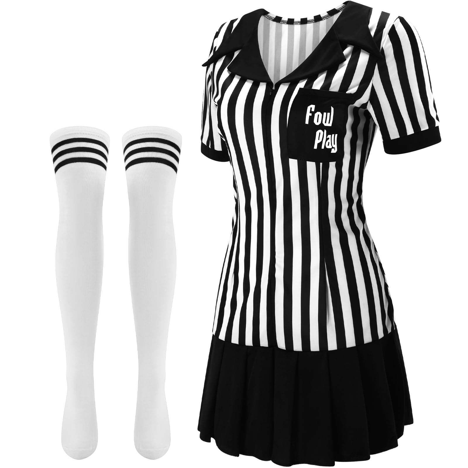 Yahenda Women Referee Costume Set Black and White Stripe Referee Zipper