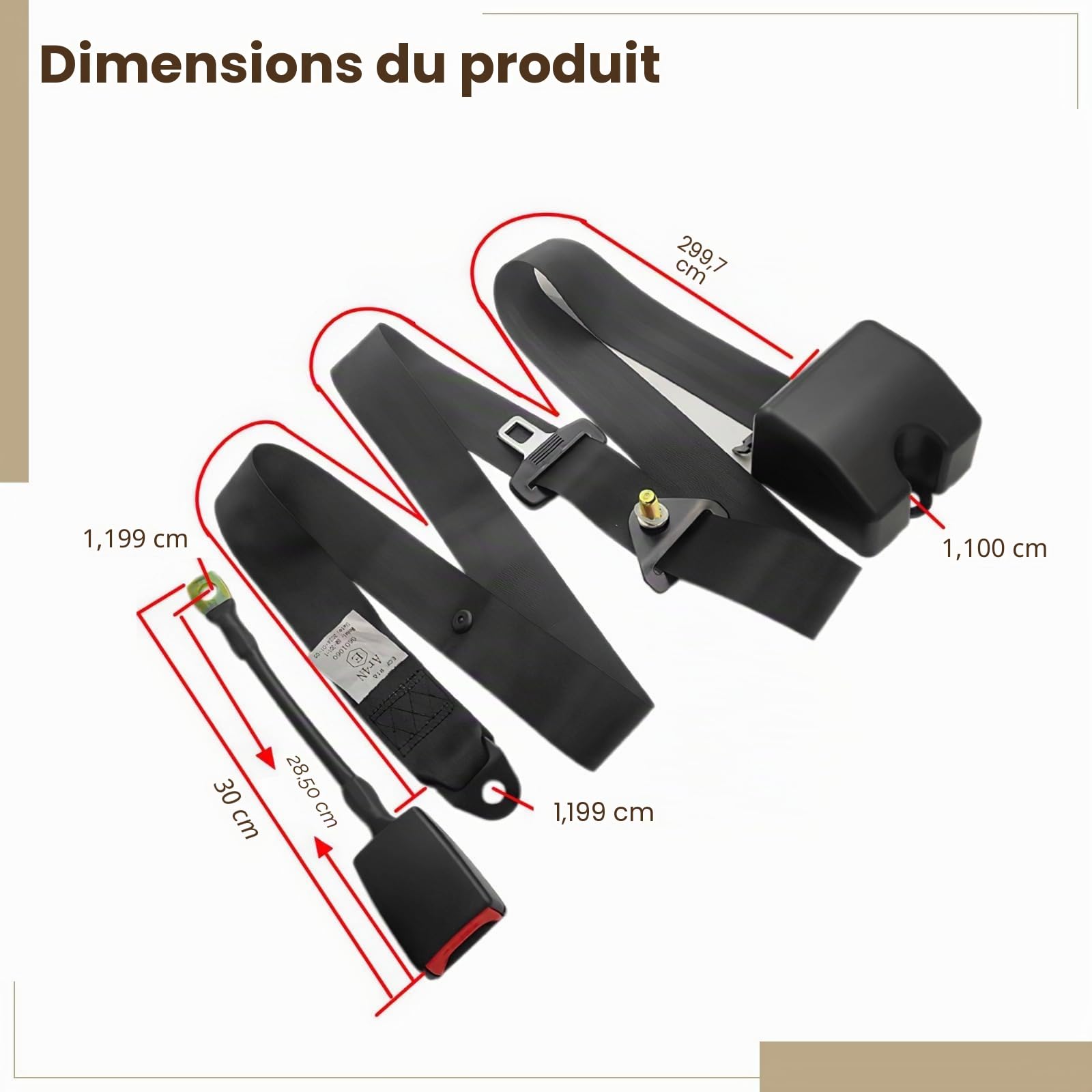 Go Kart Ceintures de sécurité, 2 ensembles de ceintures rétractables universelles, 3 points, 300 cm, kit de remplacement pour Club Golf Cart