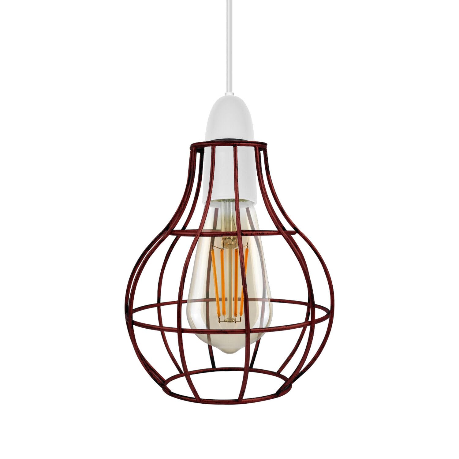 Rustic Red Metal Wire Cage Ceiling Light Shade Easy Fit Lamp Shade, Ceiling Hanging Indoor Pendant Light Lampshade for Living Room, Bedroom, Restarurants — image 1