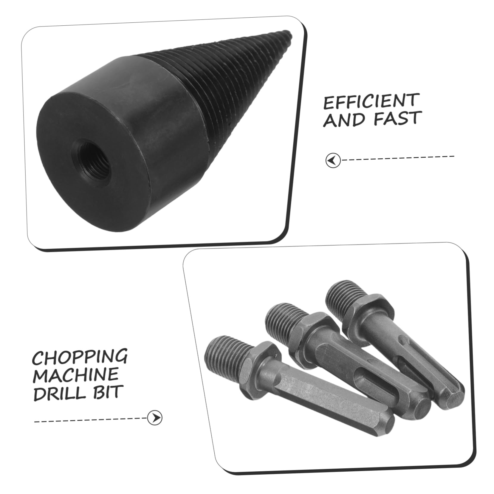 TOYANDONA Punta per Spaccalegna in Acciaio Nero, per Trapano Legna Ardere, Utensile per Legno, Prestazioni Stabili e Resistente alle Vibrazioni