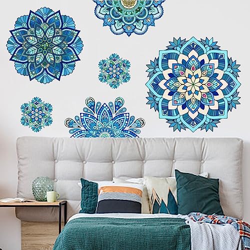 SUPERDANT Blue Mandala Wall Decal Vinyl Wall Decals Boho Mandala Pattern Wall Sticker Mandala Figure Wall Stickers Headboard Wall Decoration for Bedroom Living Room Yoga - Image 3