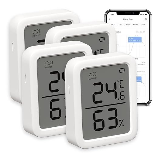SwitchBot Thermomètre Connecté, Thermomètre Intérieur Connecté Avec Puce Suisse, Capteur de Température Connecté Contrôlé Par l’App, Thermomètre Connecté Bluetooth, SwitchBot Hub Requis Pour WiFi