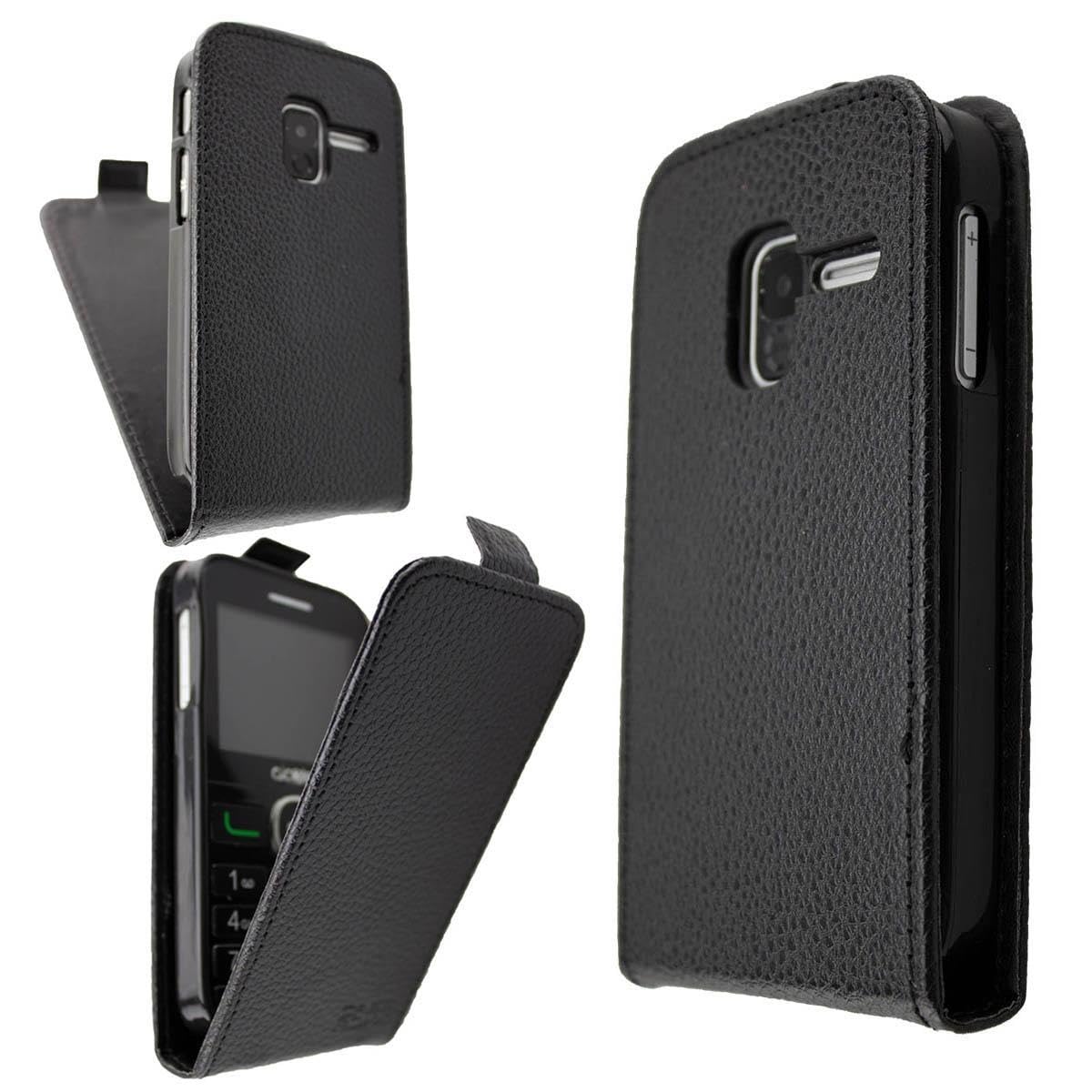 Caseroxx Flip Cover E Protettore Schermo Per Alcatel 2008G – Custodia In Pelle Sintetica Nera