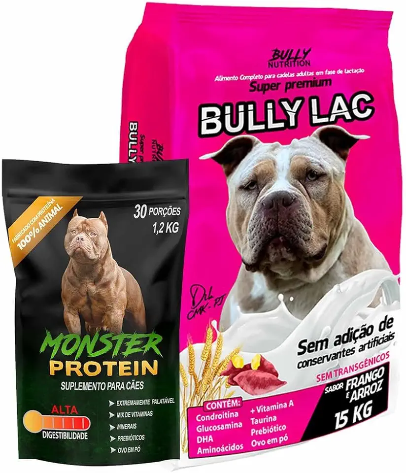 Ração Super Premium Bully Lac 15kg + Suplemento Bully Monster 1,2kg | Saude e Vitalidade