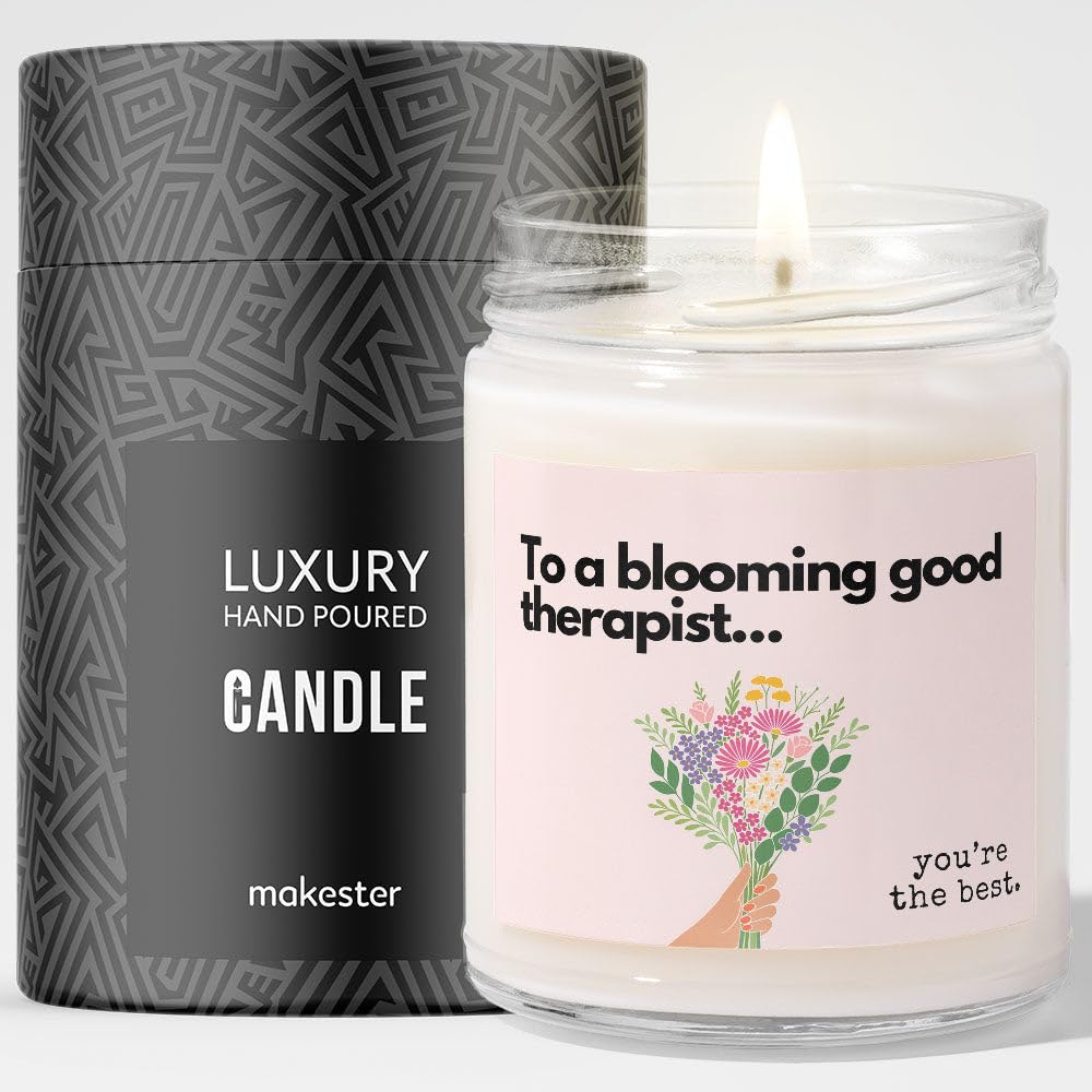 Makester White Therapist Gifts - Luxury Soy Wax Candle - Vanilla, Jasmine, Sugared Almond