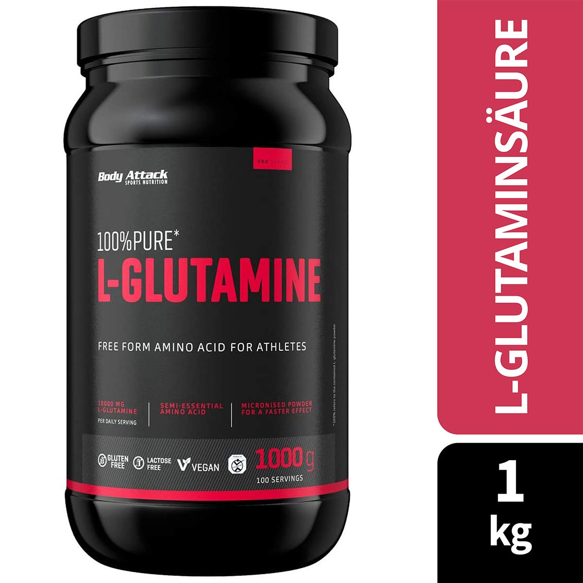 Body Attack 100% Pure L-Glutamine, 1er Pack (1 x 1000g)
