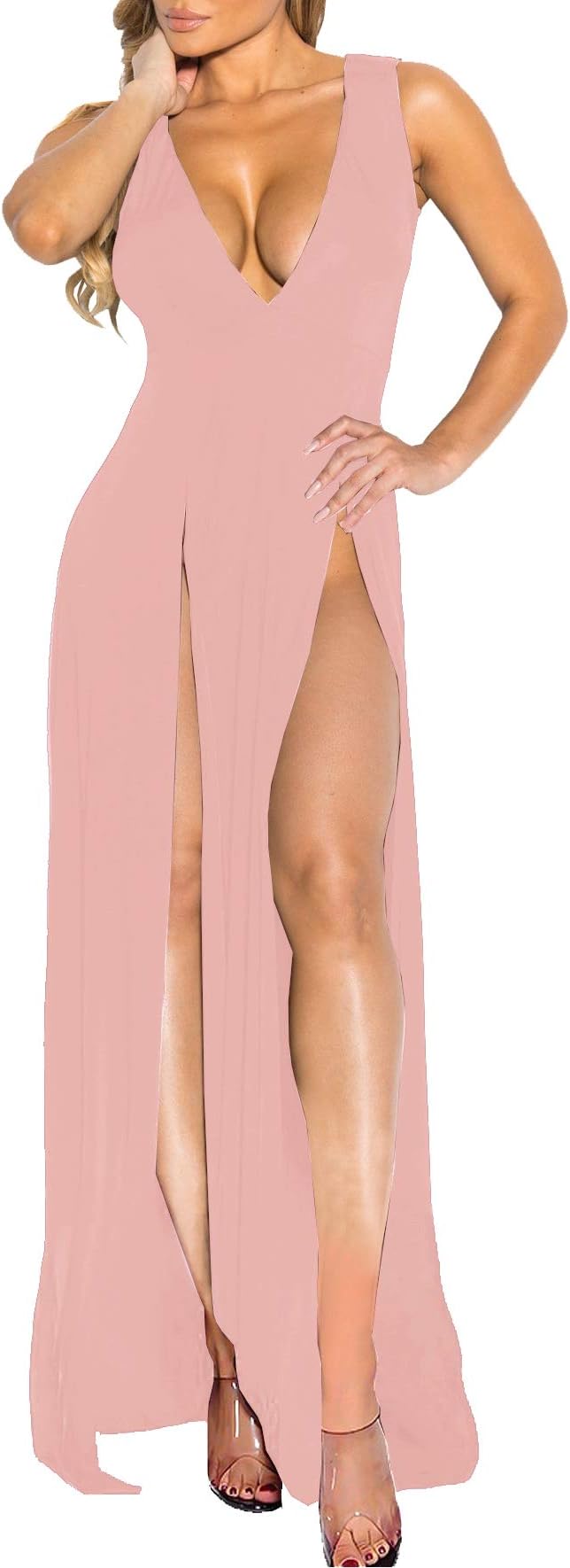 Womens Bandage Side Split V Neck Sleeveless Bodycon Clubwear Maxi Vest Dress