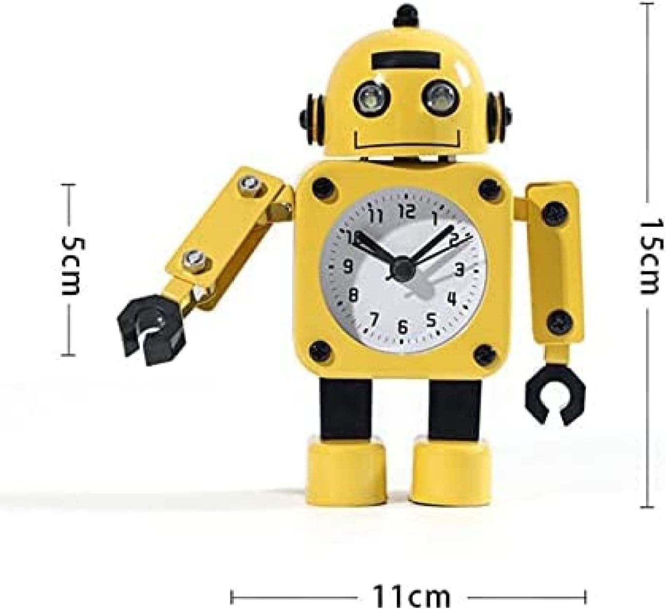 Budziki Dla Dzieci W Kształcie Robota, Budzik Robot, Budzik Ze Stali Nierdzewnej Z Migającymi Oczami I Obrotowym Ramieniem, Prezent Dla Dzieci, White