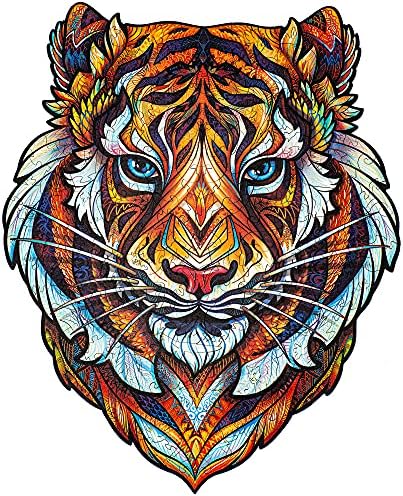 UNIDRAGON Original Wooden Jigsaw Puzzle - Lovely Tiger, 181 pcs, Medium 9.8"x12.3", Unique Animal Shaped Puzzle Box, Birthday Gift Idea for Kids, Adults, Girls, Boys, Family Game and Hobby