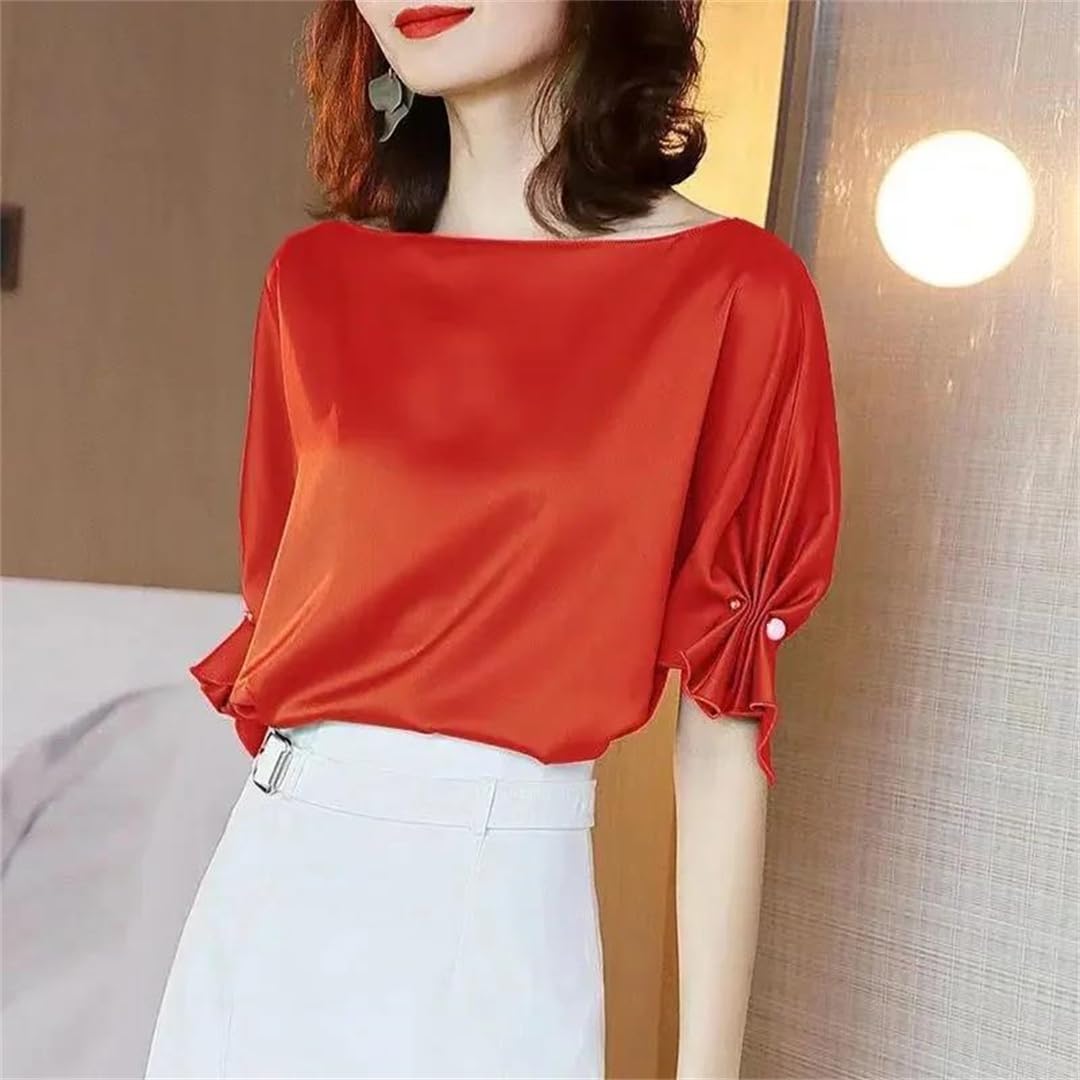 Yeuyyben Camicetta estiva da donna, elegante, con scollo a V, a maniche corte, alla moda, coreana, leggera, casual