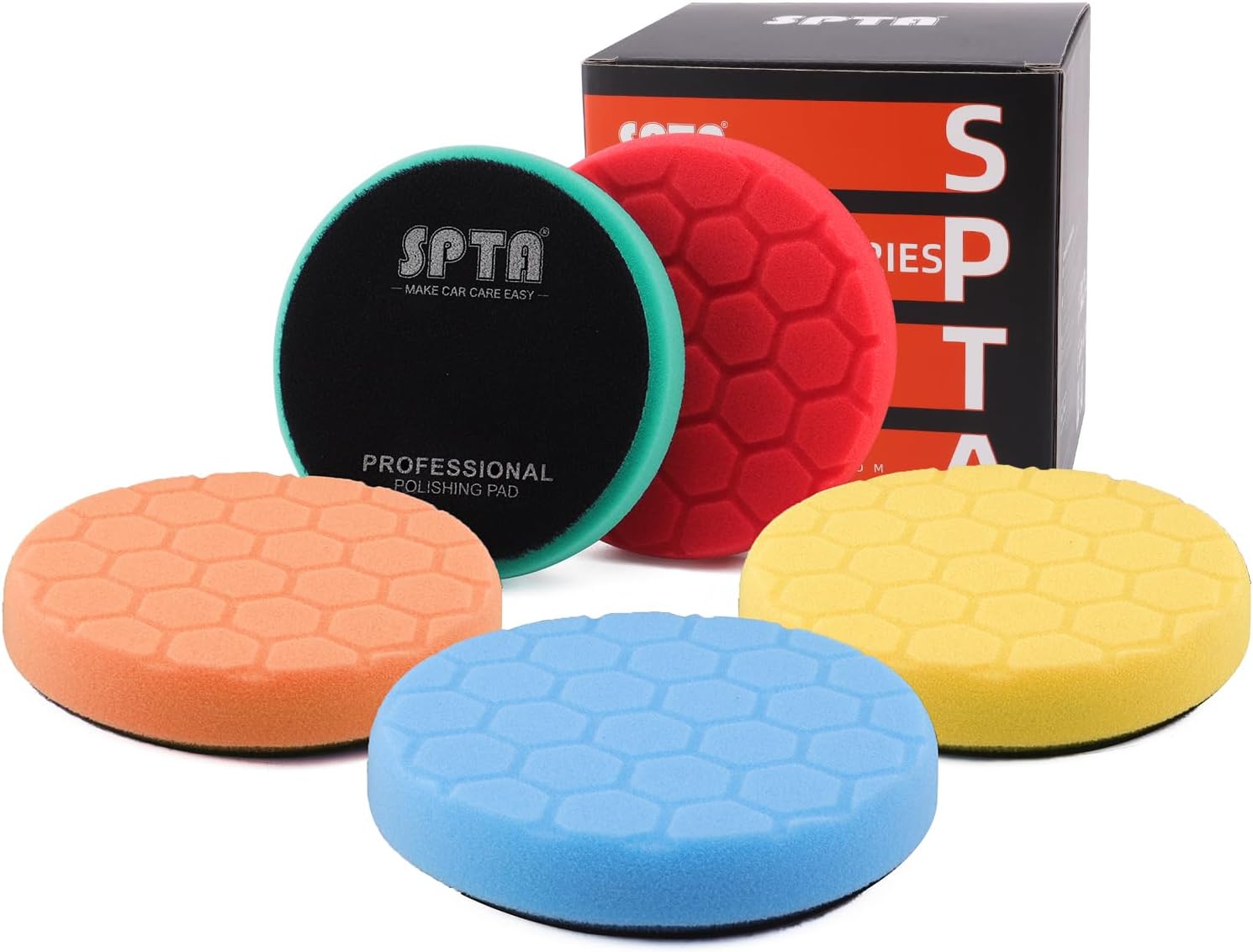SPTA 5pcs Polishing Pad Hex Logic Polishing Sponges Saving Wax Replaceable Car Polishing Pad Foam Set For Eccentric Polishing Machine Grinder - Car Polishing Professional Set (5 inch)