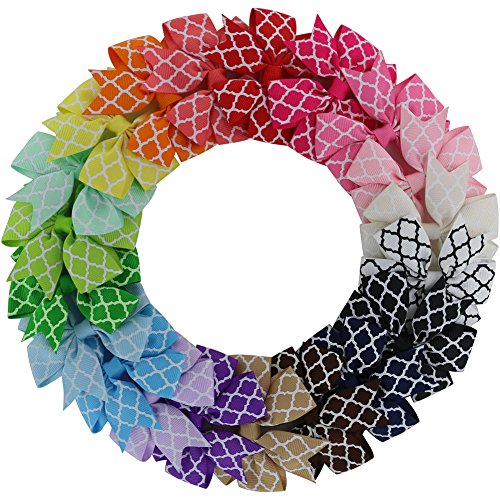 QingHan 3.2" Quatrefoil Printed Baby Girls Boutique Hair Bows Alligator Clips For Kids Teen 20pcs