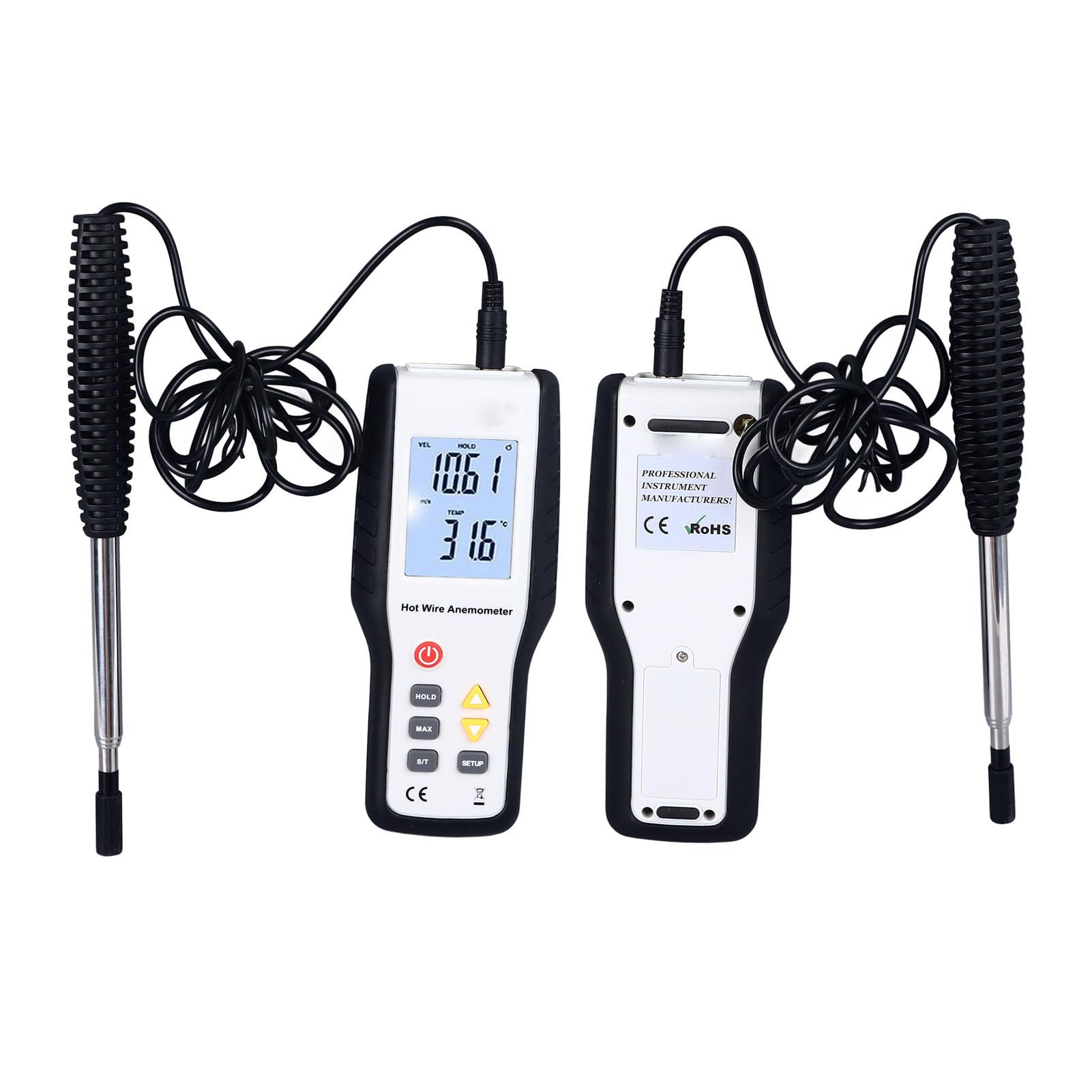 Anemómetro Térmico Anemómetro Térmico LCD Pantalla LCD Medidor de Velocidad del Viento Portátil de Alta Sensibilidad con Medición de Temperatura y Sonda Extensible - para Operaciones en
