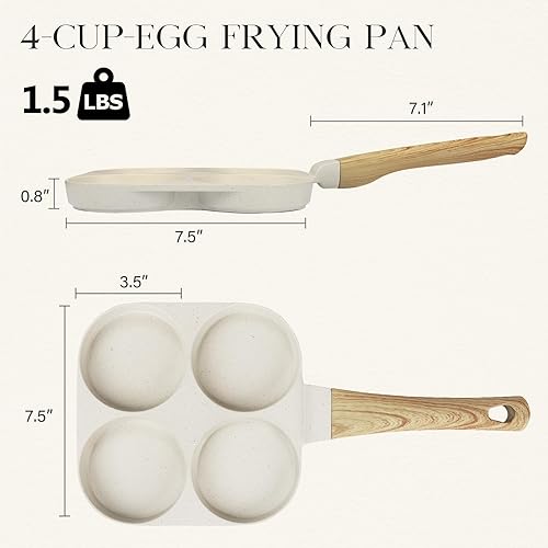 Miniatura 2 de GiPP Sartén antiadherente para huevos, sartén antiadherente de granito de 4 tazas para desayuno, sartén para panqueques con mango resistente al