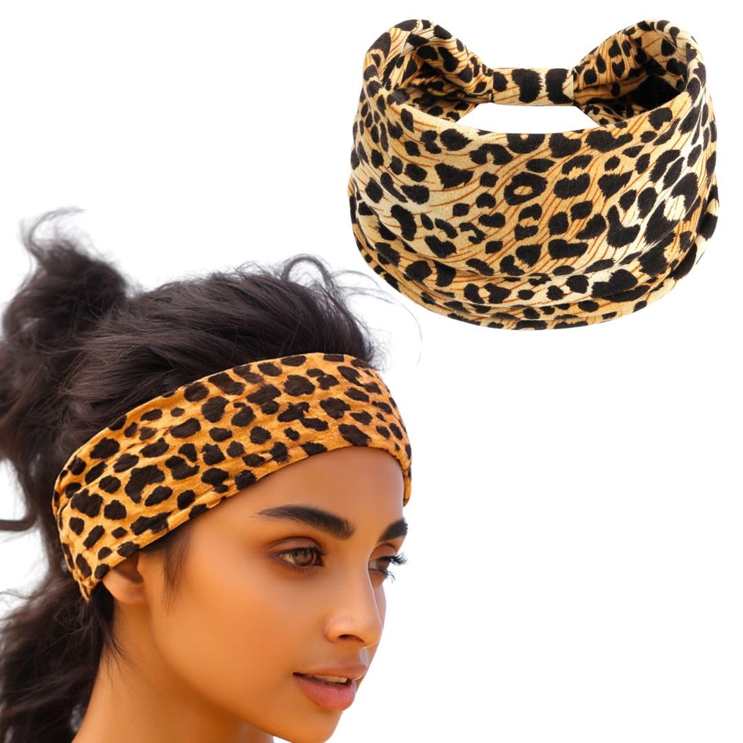 XFYT Leopard Print Hairband for Women | Super Soft Stylish Animal Print Hair Band for Workouts Gym Running and Sports (Leopard)
