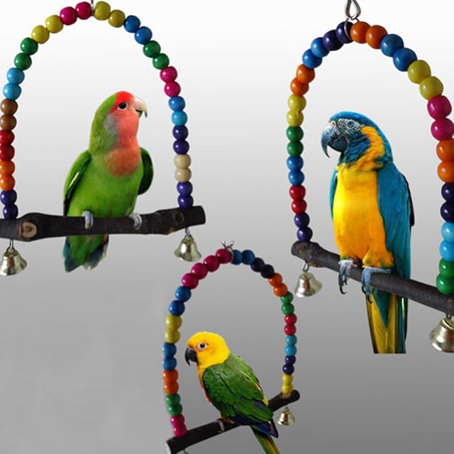 Foto 8 de 8 de Columpios de Pájaros de Madera 5,5 ’x 5,6’ Multi-Color Conure Cockatiel Swing Colgando Juguetes para Pequeños…