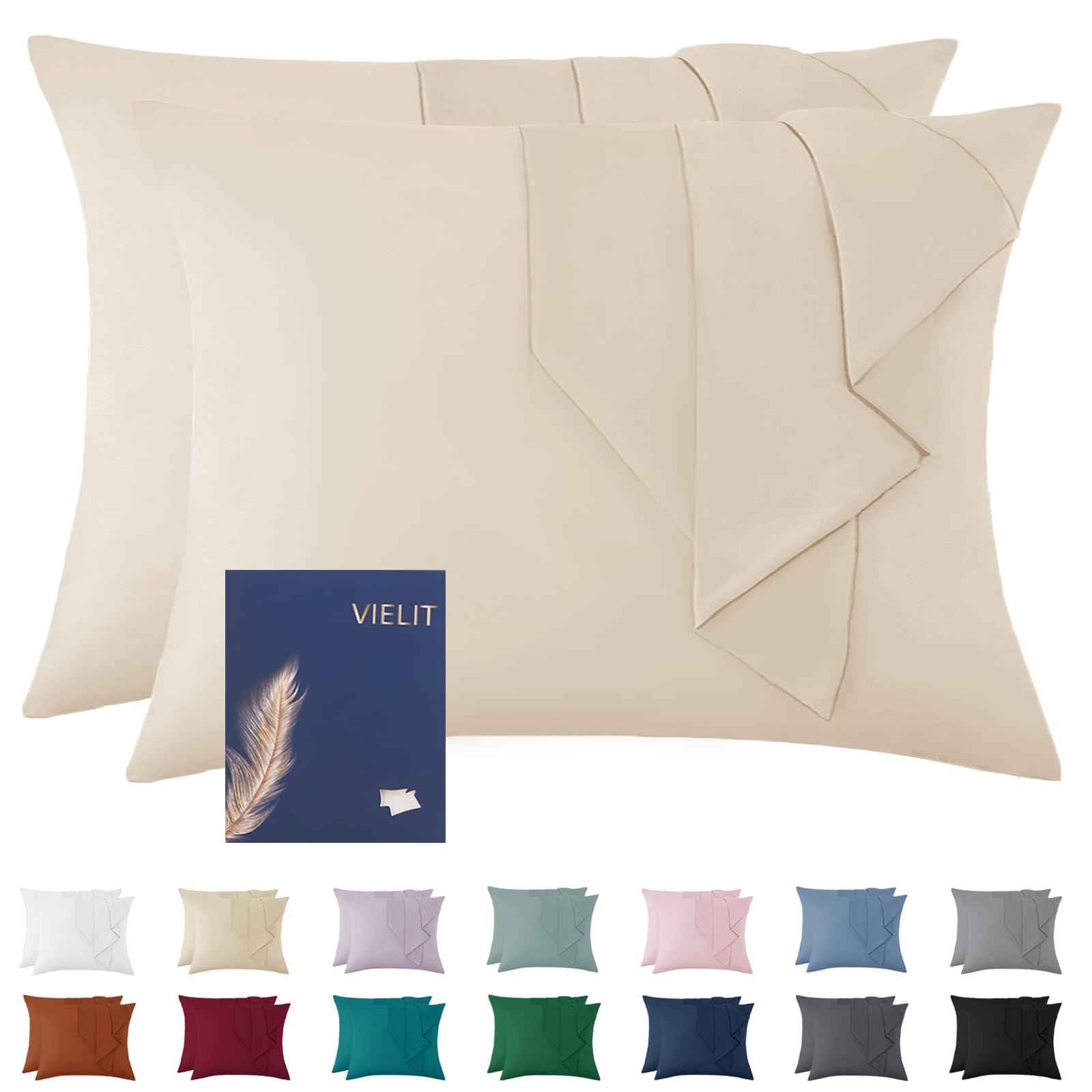 Vielit Kissenbezug Weich Kopfkissenbezug 2er Set Mikrofaser Deko Kissenhülle Für Kissen Öko-Zertifikat Resistent Hypoallergen