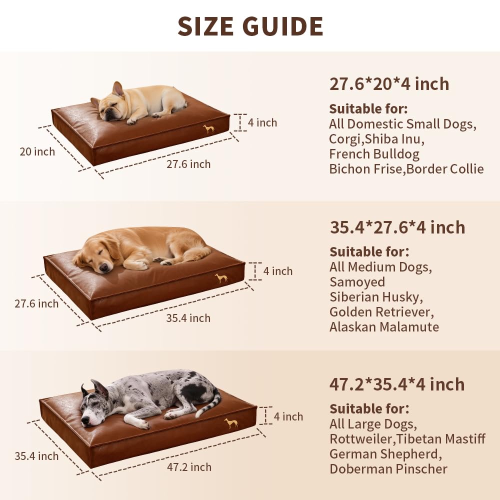 SOMAHE Cama ortopédica para perros pequeños con funda extraíble de piel sintética lavable, impermeable, color marrón, 35.4 x 27.5 x 4 pulgadas