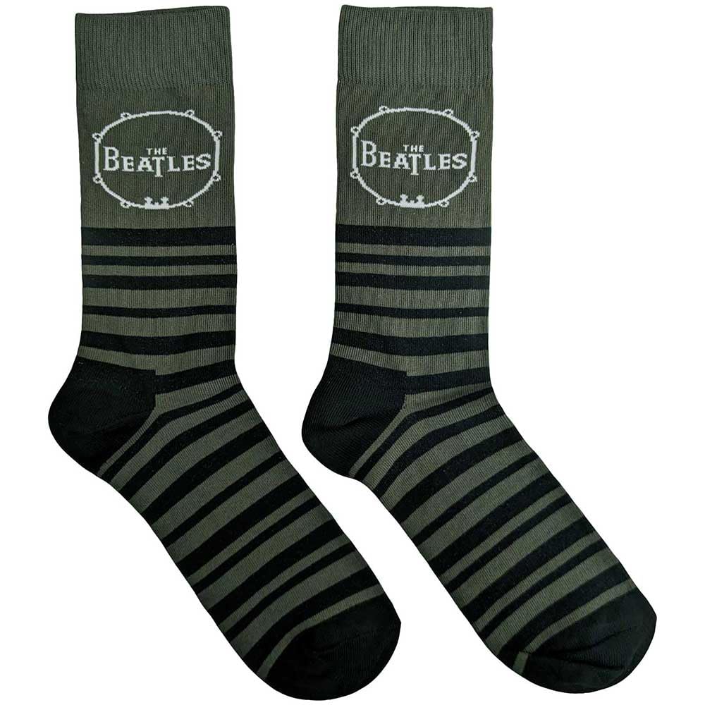 Rock Off Officially Licensed Products Men's Green The Beatles Drum And Stripes Ankle Socks One Size