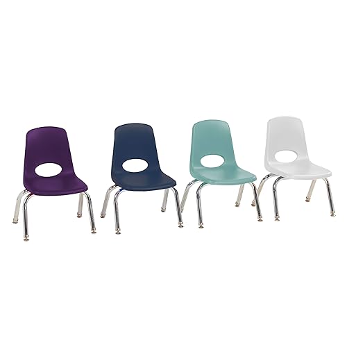 FDP - Silla escolar apilable de 10 pulgadas, asiento apilable para estudiantes con patas de acero cromado y deslizadores de bolas para aprendizaje