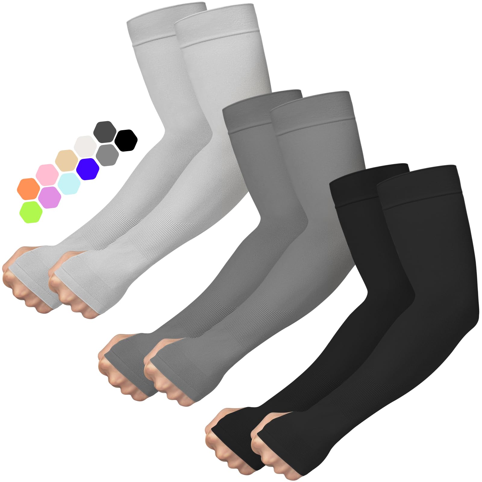 Arm Sleeves for Men Women Upf 50 Compression Arm Sleeve for UV Blocking Protection Style 01-3 Pcs : Black+d Gray+l Gray