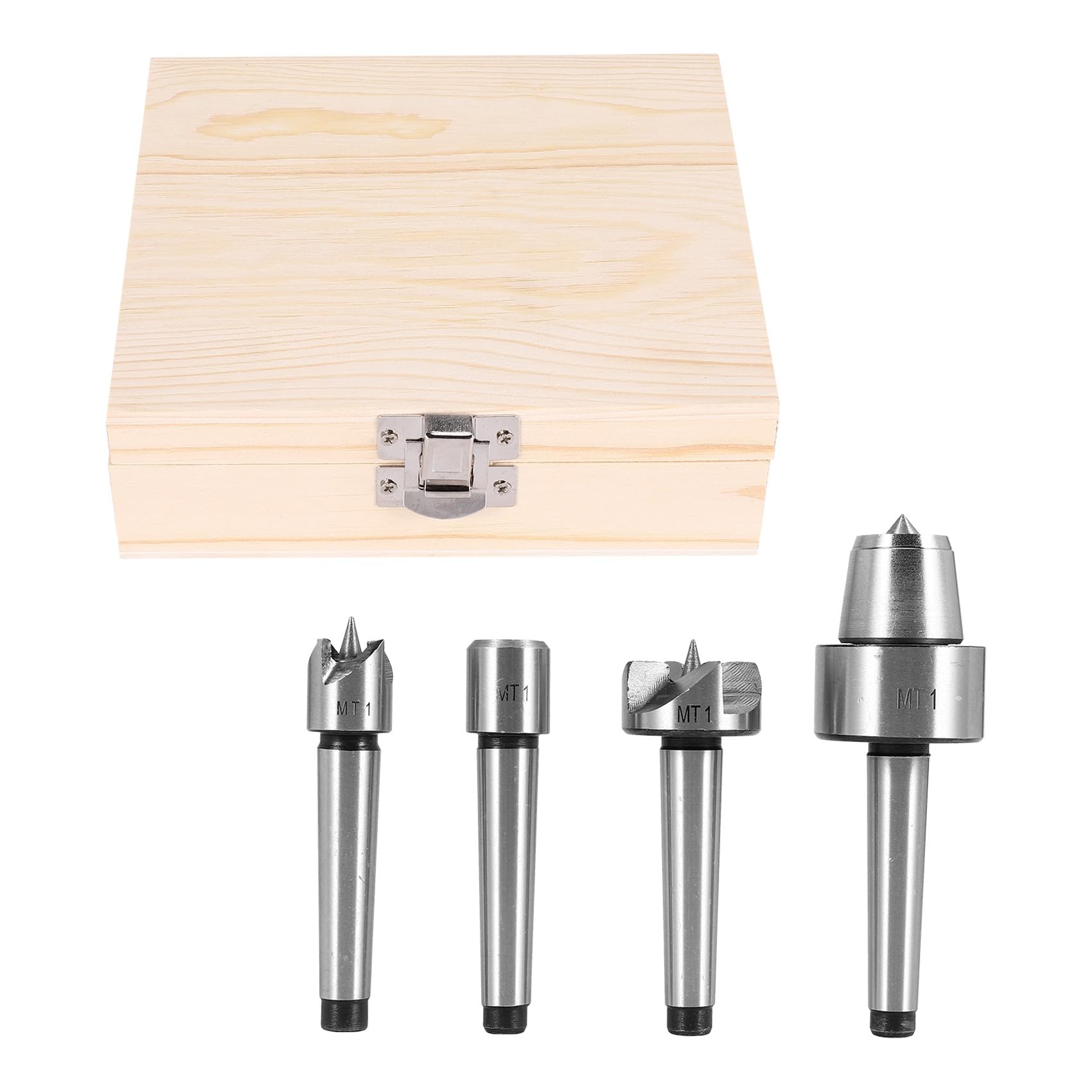 Xnuiasqe 4pcs MT1 Wood Lathe Live Center and Drive Spur Cup MT1 Arbor with Wooden Case