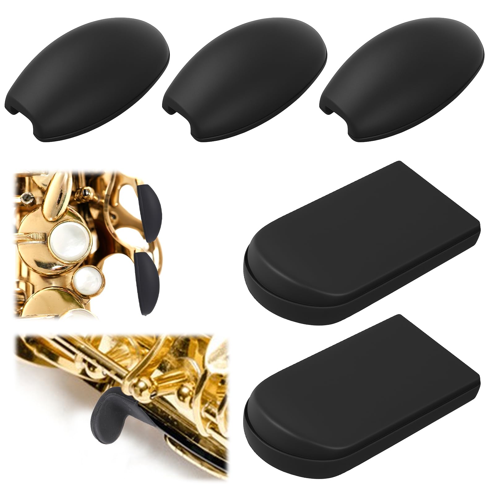 5PCS Saxophone Rubber Thumb Rest and Palm Key Risers, Black Silicone Finger Protector for Alto Tenor Soprano Sax Accessories