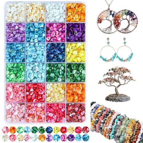 SONGIN Natural Chip Stone Beads Multicolor 5mm to 8mm Irregular Gemstone Crystal Loose Rocks Bead for Bracelet Necklace Earrings Jewelry Making Craft