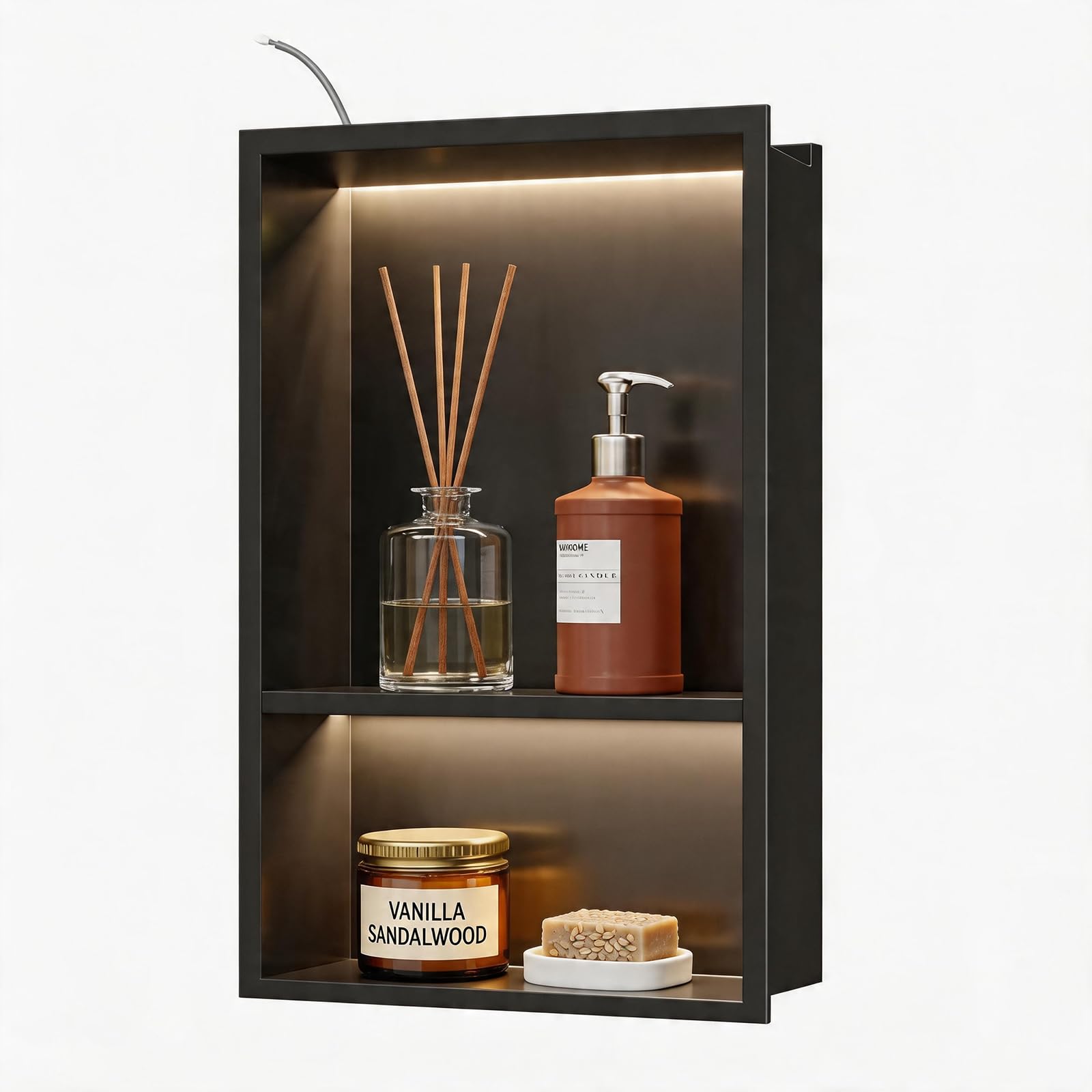 Nicho De Ducha con IluminacióN Led, Nicho De Ducha Empotrado En Pared Acero Inoxidable Impermeable De 45x30cm para Almacenamiento Y DecoracióN En El BañO Luz Led CáLida 4000k (No Regulable)