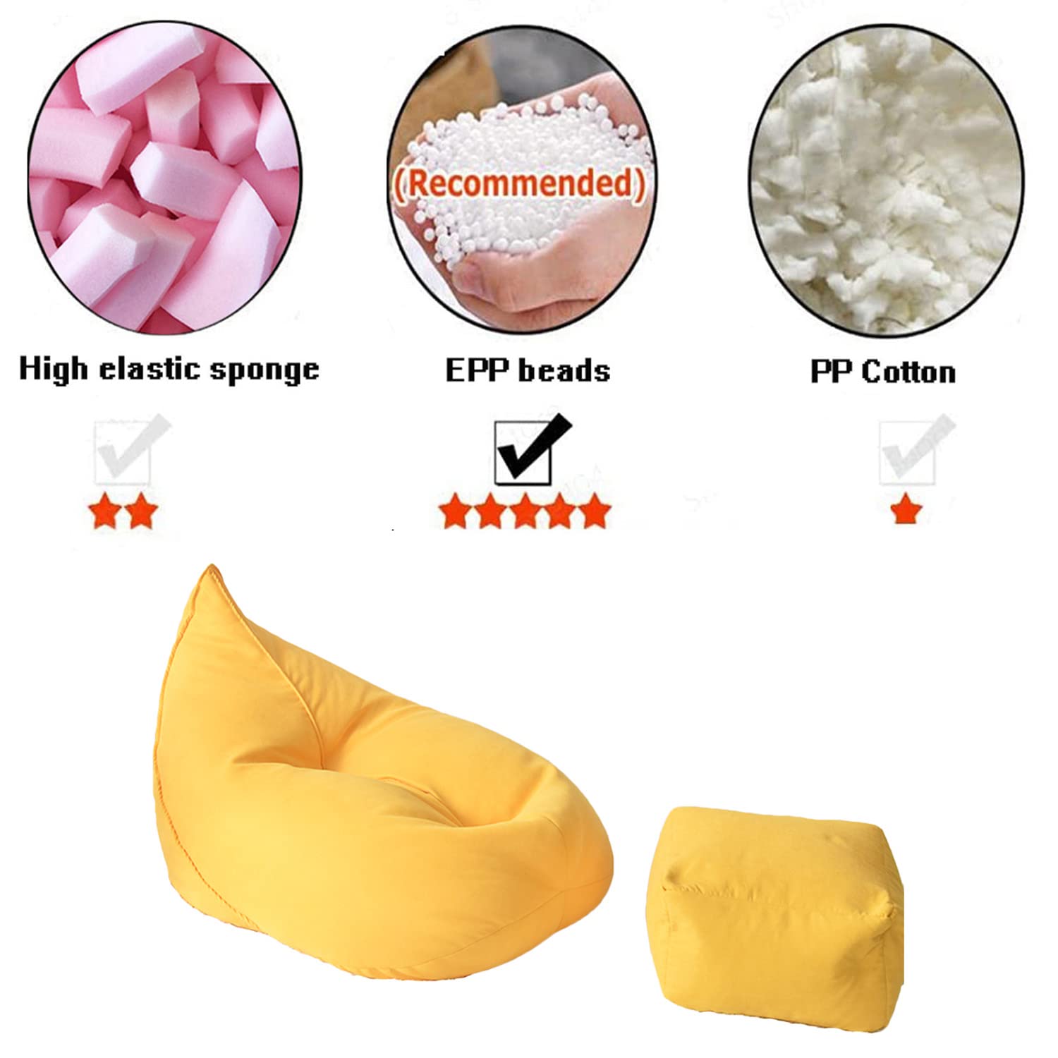 Pouf a Sacco Puff Poltrona (Senza Imbottitura) Perfetta per Leggere, Guardare Film, Giocare ai Videogiochi o Passare Il Tempo Fodera,off White