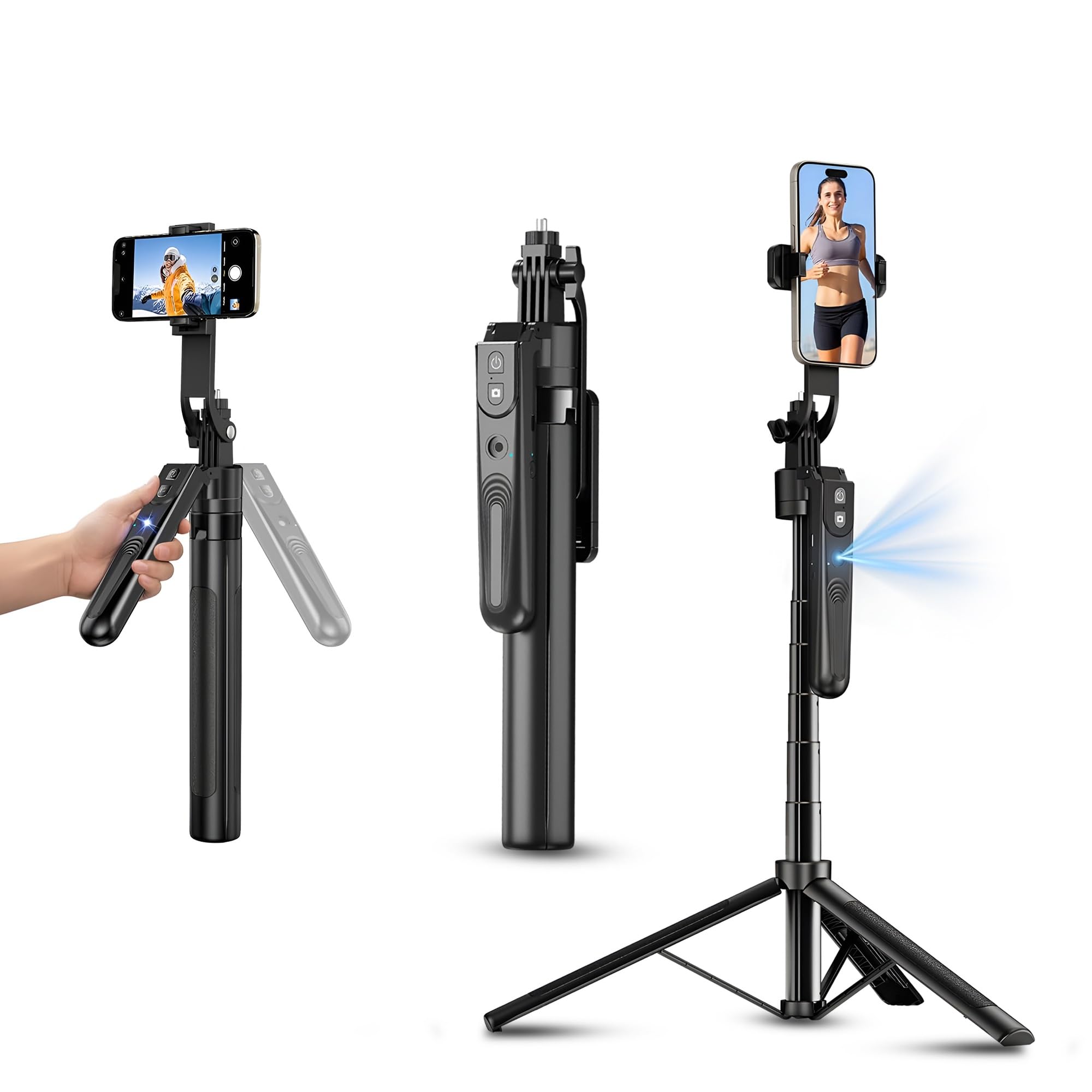 Simpex (SST-003) AI-Powered Selfie Stick for Mobile, Auto Face Tracking Tripod with 360° Auto Rotating Selfie Stick, 64-inch/163 cm Long Aluminum Extension for Mobile & Camera with Quad-Leg Stability-image-6