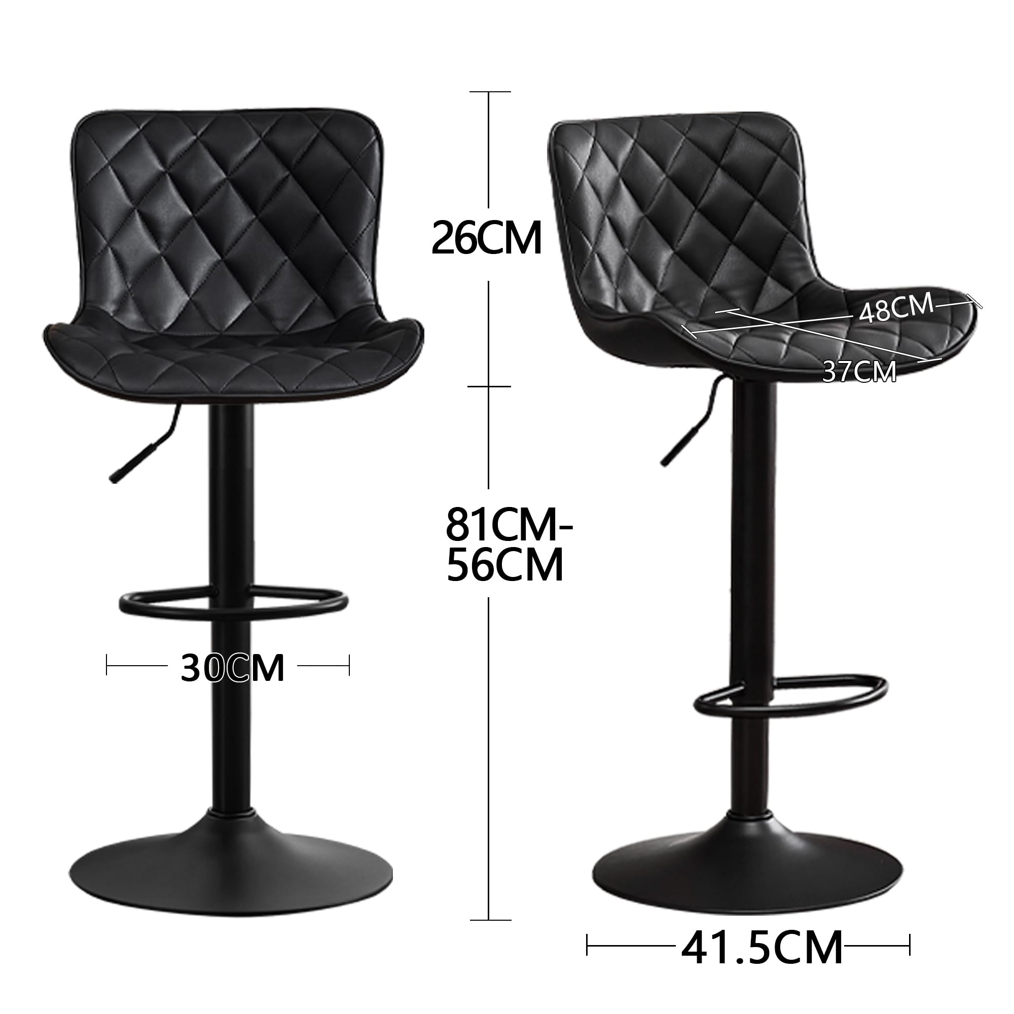 Kidol & Shellder Kitchen Bar Chairs Set of 2 PU Leather Counter Heigh Swivel Barstools Diamond Texture Modern Pub Chair for Home Kitchen,Black