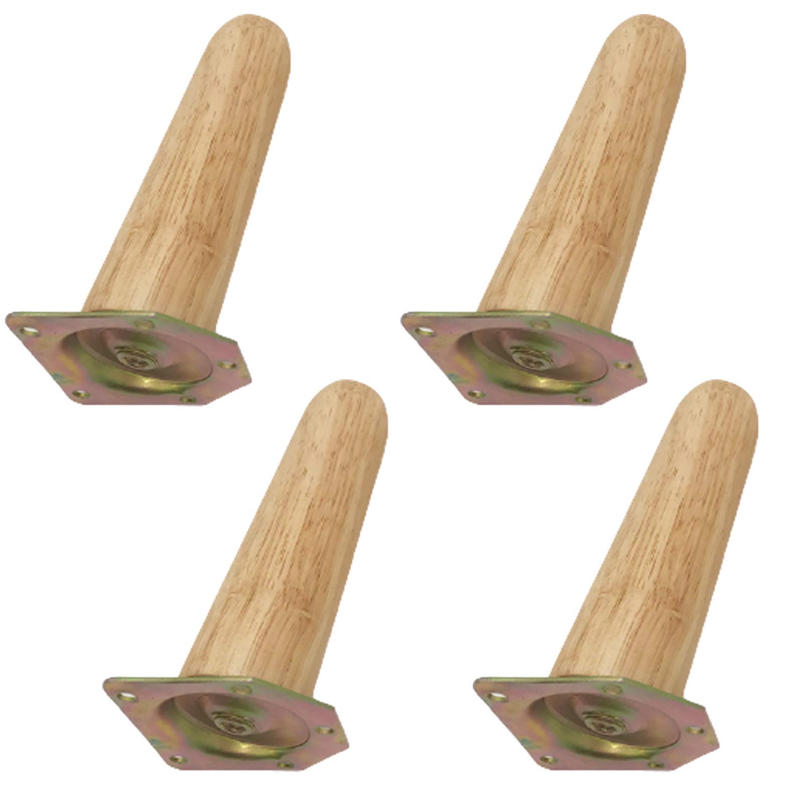 Set di 4 gambe per mobili in legno massello di quercia con cono inclinabile, piedini per cassettiera, divano, mobile di ricambio, stile metà secolo, per divano, letto, poltrona con piastra di montag