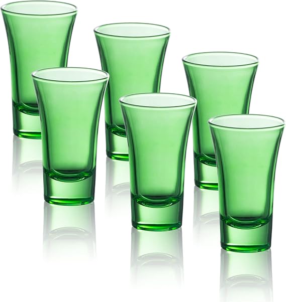M&N HOME Green Christmas Shot Glasses, 2 Oz Set of 6