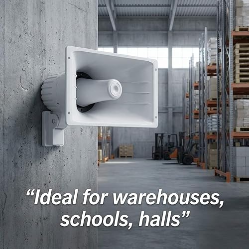 Vista 3 de QWORK Altavoz de bocina de alimentación, 50 W 8 ohmios altavoz PA interior/exterior, blanco