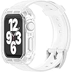 Lysun Heavy Duty Bumbands Compatible with Apple Watch Band 45mm 44mm 42mm Women Men Waterproof Soft Silicone Replacement Strap Accessory for iWatch Series 7/6/5/4/3/2/1/SE, White