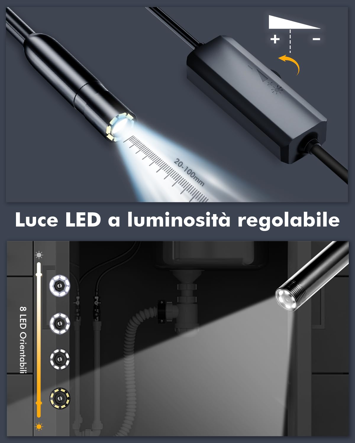 1920P HD Endoscopio Per Ispezione Serpente, Endoscopio per Smartphone con 8 LED, Sonda Telecamera Impermeabile Semirigido, Funziona con Smartphone Android e iOS, iPad (16,5FT/5M)
