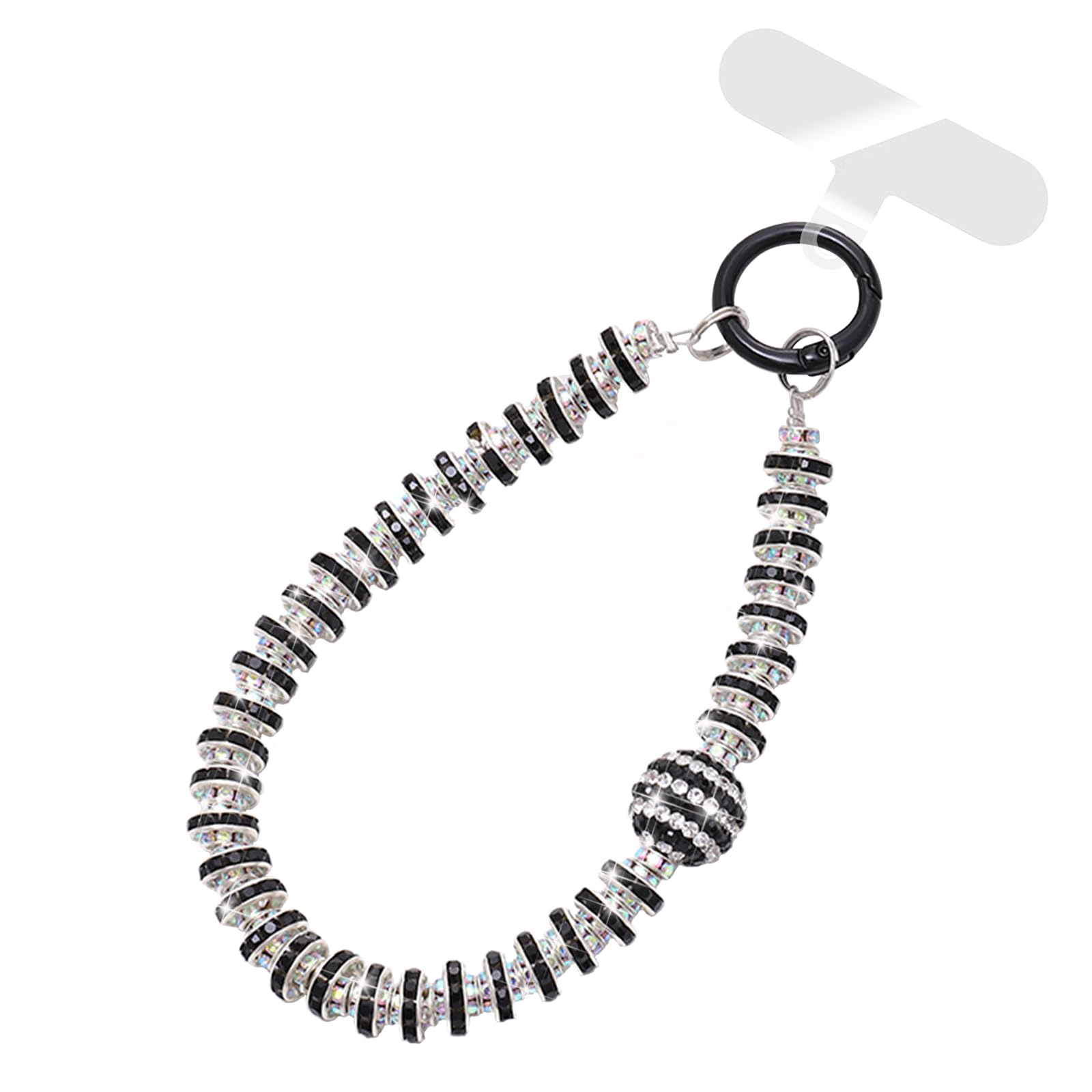 MGQILING Diamond Phone Charm With Phone Tether Tab, Luxury Bling Diamond Pearl Glitter Wrist Strap, Hanging Accessory Anti-loss Phone Lanyard for Women Girls-Black