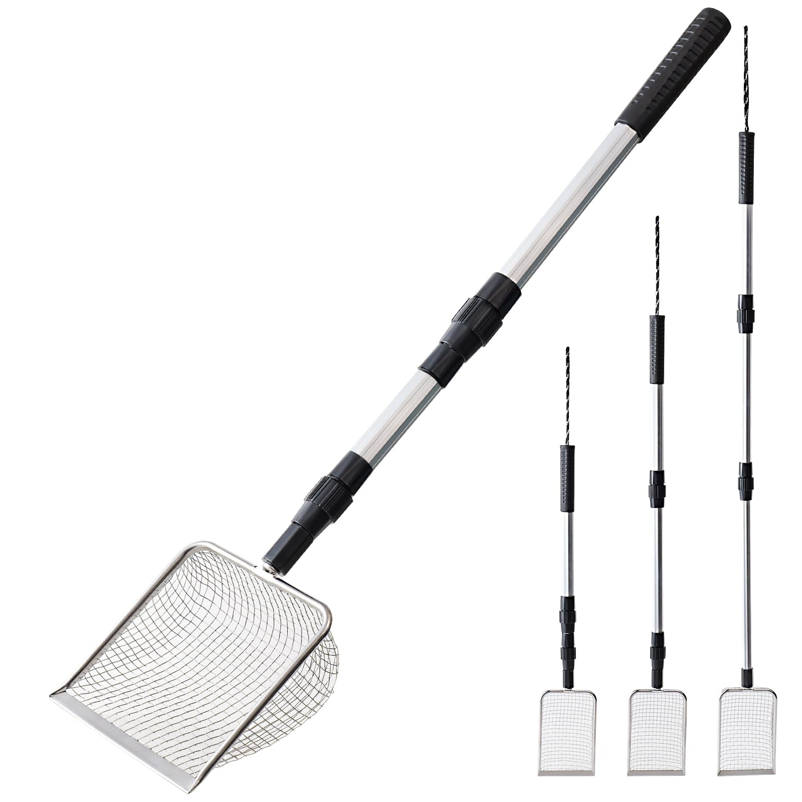 Polarduck Cat Litter Scoop for Litter Box: Long Handle Metal Cat Poop Scooper Extendable Heavy Duty & Non-Stick with Extra Small Kitty Litter Scoop & Litter Scoop Holder | Chicken Coop Pooper Scooper