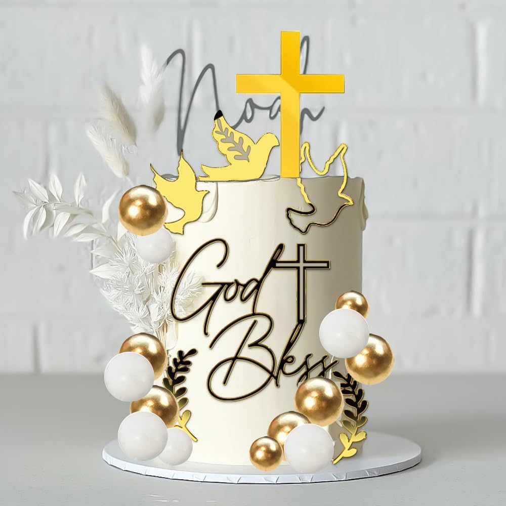 15 PCS God Bless Cake Topper Baptism Cake Decorations Baptism Christening First Holy Communion Baby Shower 1st Birthday Party Supplies Cross Cake