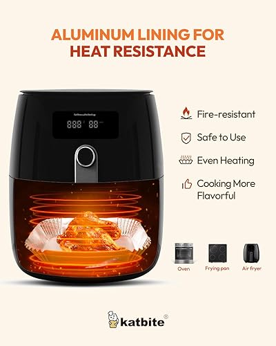 Miniatura 3 de Katbite 100 forros rectangulares para freidora de aire, 8.6 x 5.5 pulgadas, desechables de papel de aluminio para freidora de aire, antiadherentes,