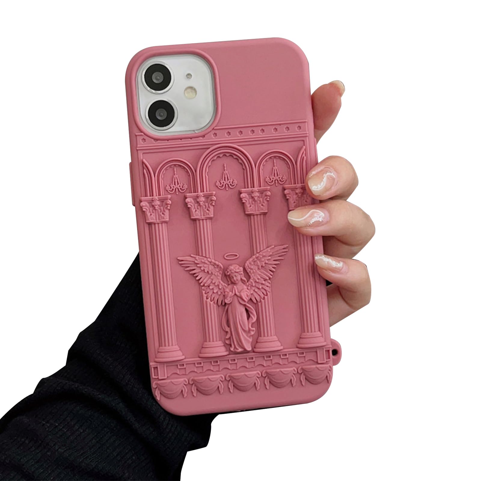 Ownest Compatible for iPhone 11 Case with Silicone 3D Cute Angel Statue Retro Pattern Fashion Simplicity Design Aesthetic Women Teen Girls Phone Shockproof Cover -Red