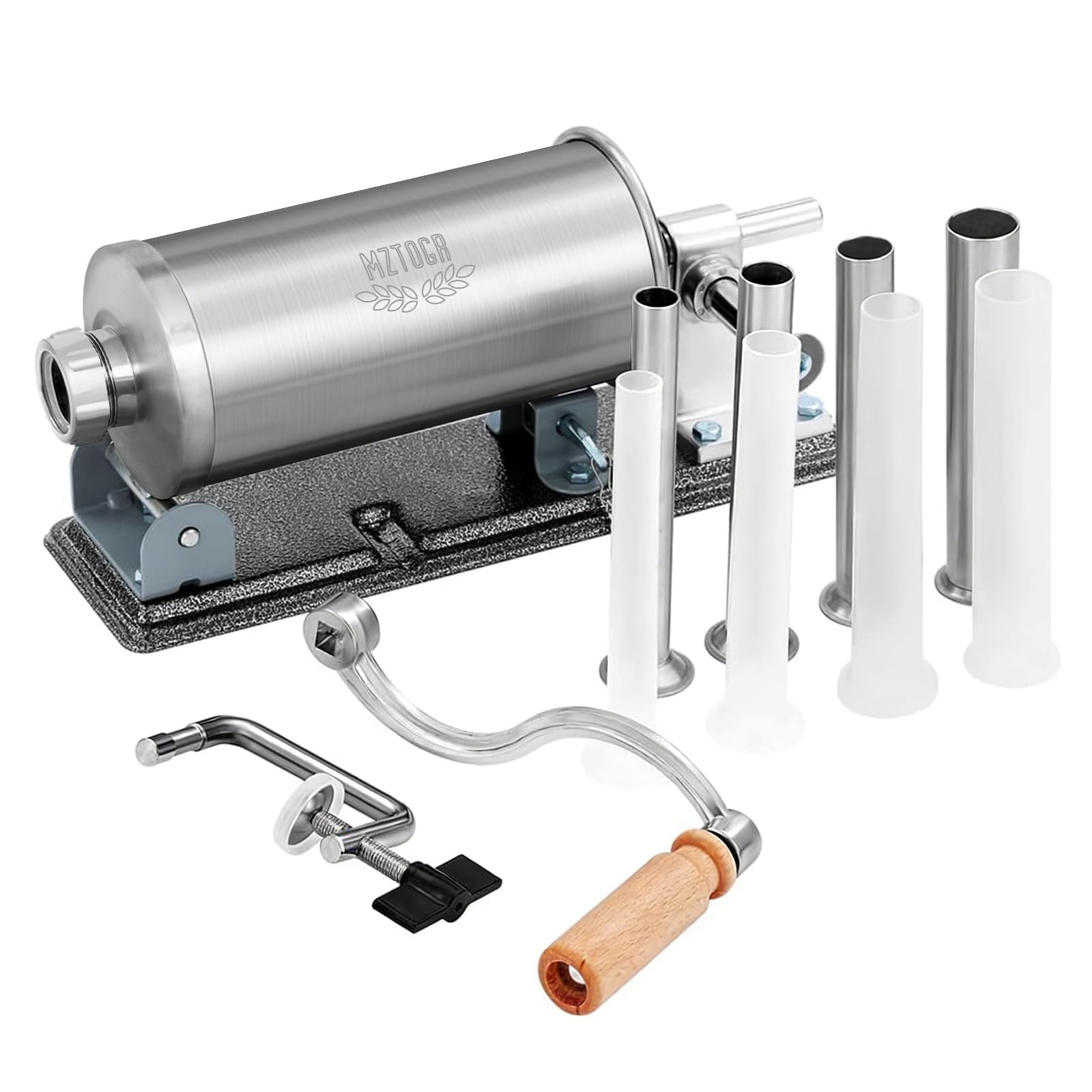 Sausage Stuffer, 2.5LBS Stainless Steel Horizontal Sausage Maker, Homemade Manual Meat Filling Kitchen Machine with 8 Stuffing Tubes