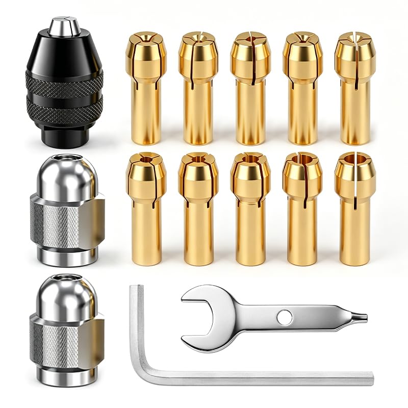 15 Pcs Collet Set for Rotary Tool, 0.8-3.2mm Multi Chuck Keyless Drill Collet Replacement with Metal Nut - Compatible with 3000 4000 7700 8200