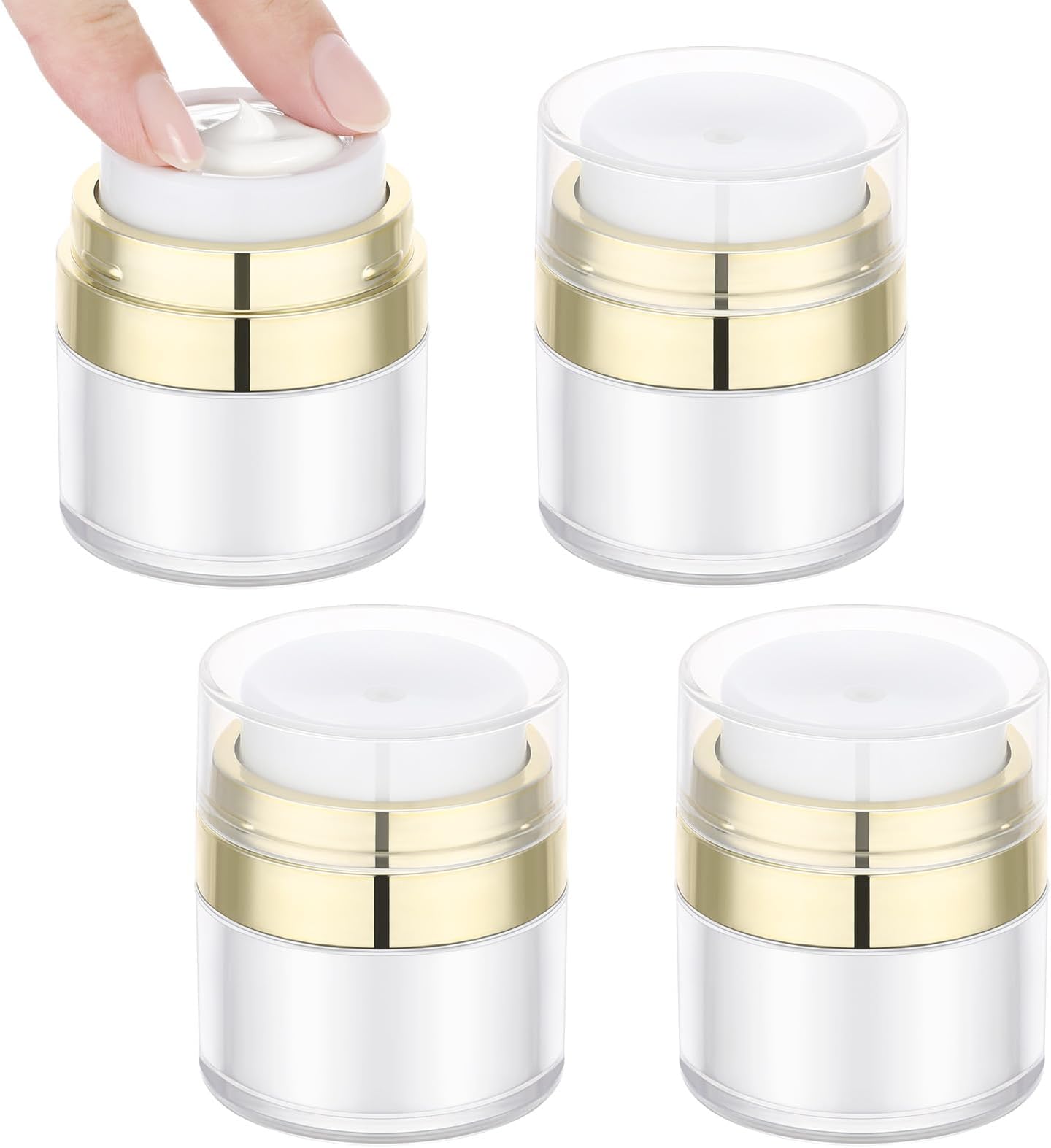 Segus Airless Pump Bottles, 4 Pcs 15g Push Down Pump Dispenser, Vacuum Pump Makeup Containers, Portable and Refillable, Cream Container for Travel and Household Use