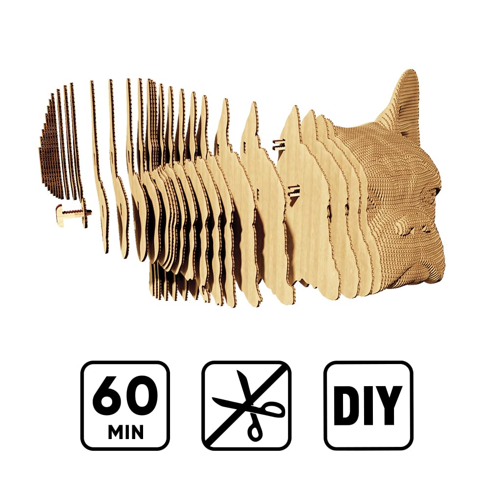 Bouledogue Français Puzzle 3D en Carton – Maquette à Monter | 131 Pièces, 15 × 15 × 12 cm – Kit Sculpture DIY à Peindre, Matériaux Recyclés, Ados & Adultes, Idée Cadeau Déco