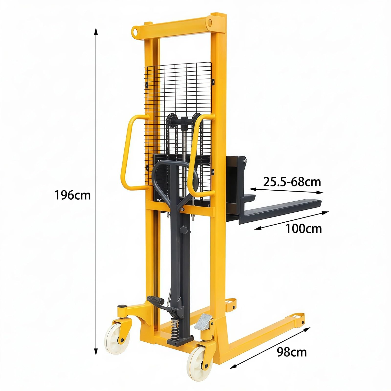 Transpalette Empileur hydraulique Manuel 1T, Fourche de 100cm, Largeur réglable avec Roues pivotantes for Le Stockage