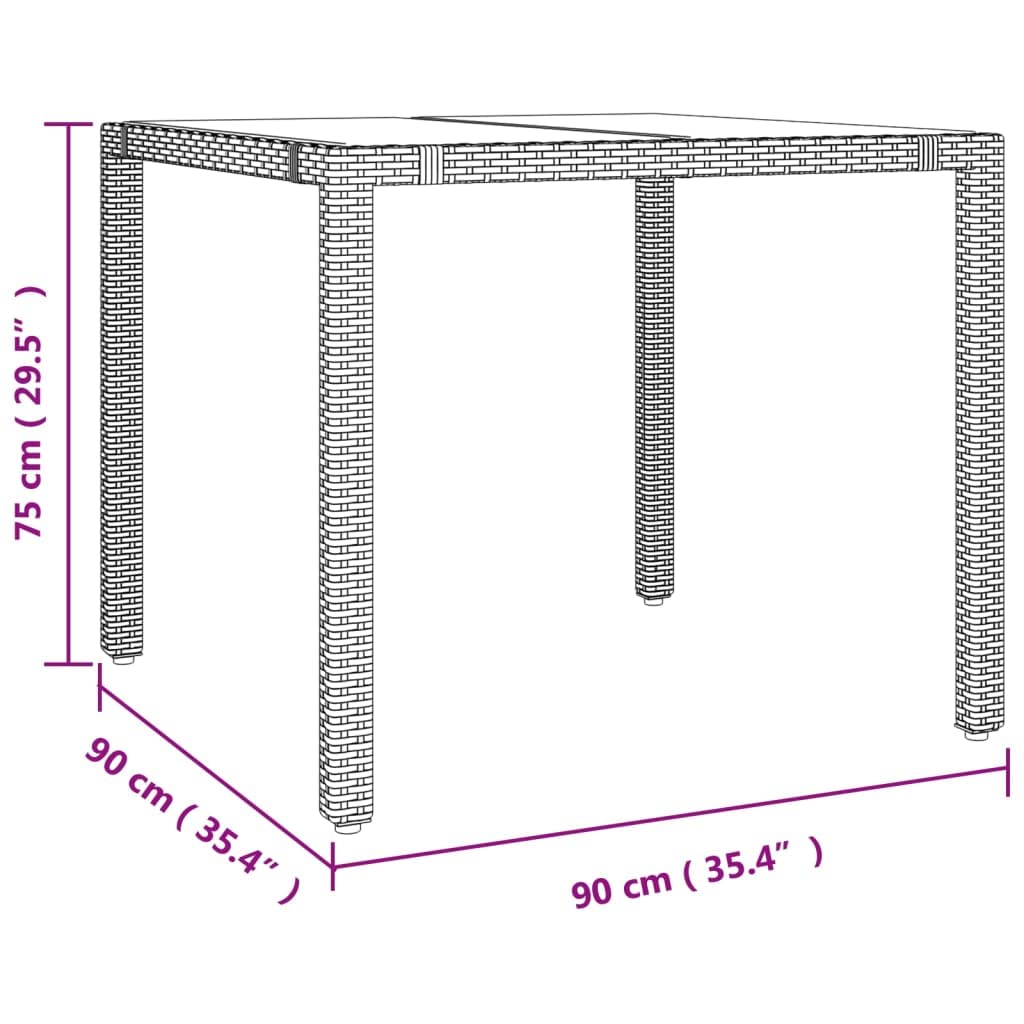Mesa de jardín con tapa de cristal, mesa de balcón, mesa de exterior, mesa de jardín, mesa de exterior, adecuada para balcón, terraza, bistró, jardín, beige, poliratán y cristal templado