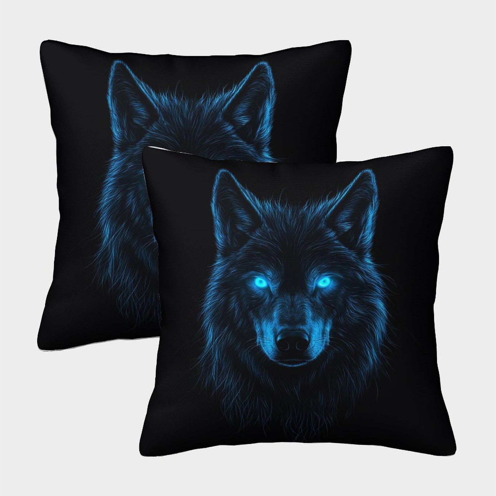 QFVANSIYO Glow Wolf Pattern 3D Printed Pillowcase Microfiber Bedroom Decor Wolf Head Pillow Cover Soft Breathable for Adults Teens 50x50cm